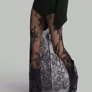 Black Sexy Women's Long See-Through Lace maxi Skirt